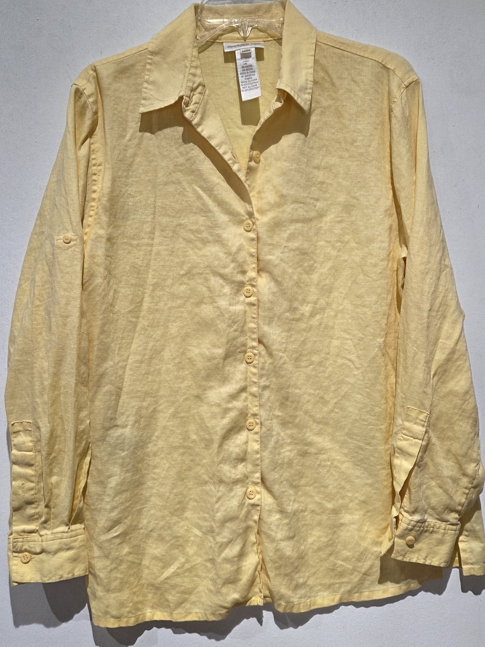 Jones New York Yellow Button-Up Linen Blouse